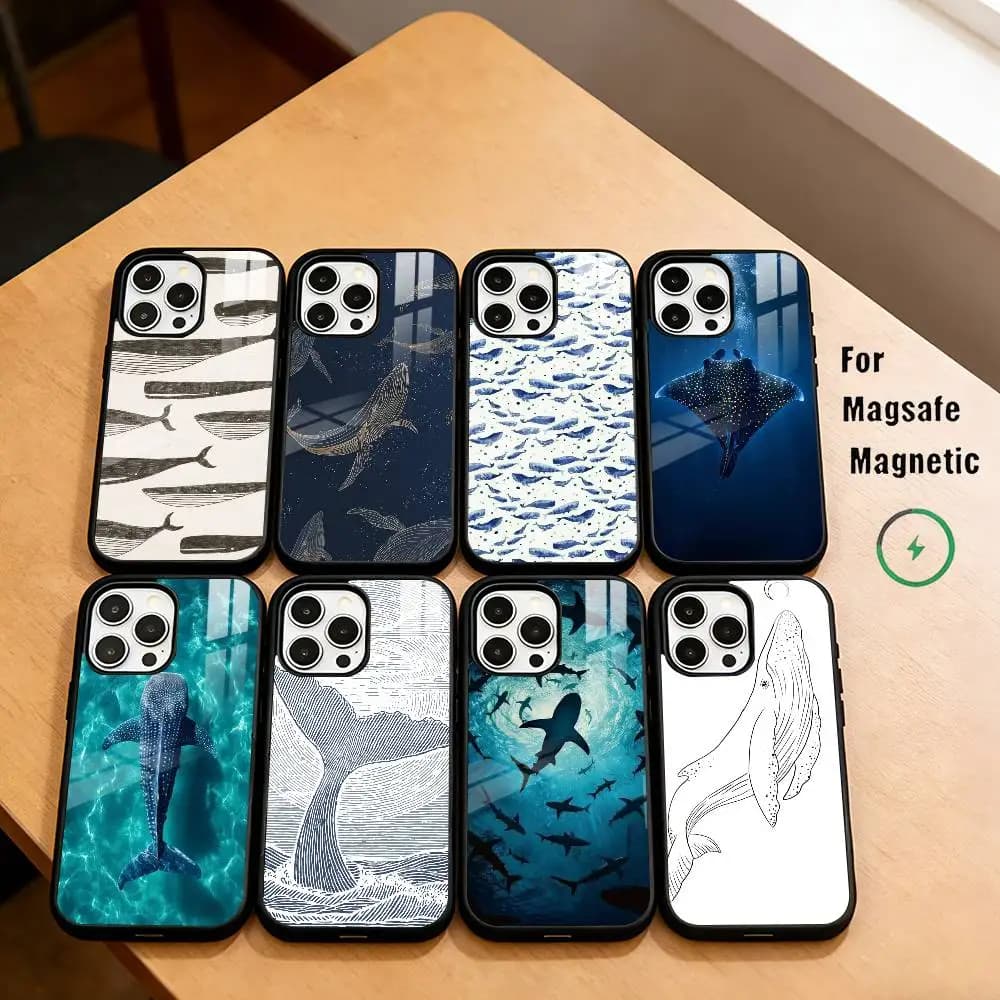 Simple and elegant Whale Pattern  Phone Case For iPhone17,16,15,14,13,12,11 Plus,Pro Magnetic For Magsafe Wireless Charging