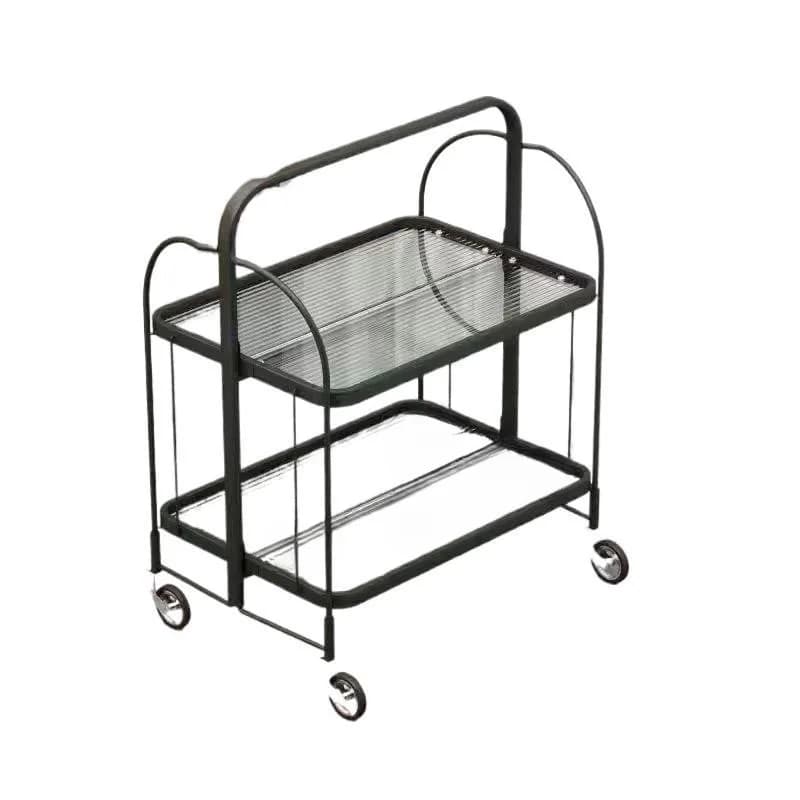Vintage Bar Cart with Glass Shelves Foldable Rolling Storage Rack for Drinks Dining Home Kitchen