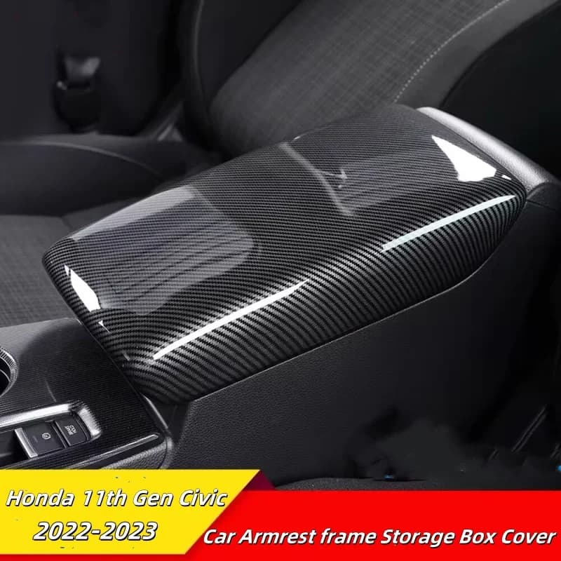 For Honda 11th Gen Civic Accessories 2022-2023 ABS Carbon Silver Red Car Armrest frame Storage Box Cover Trim
