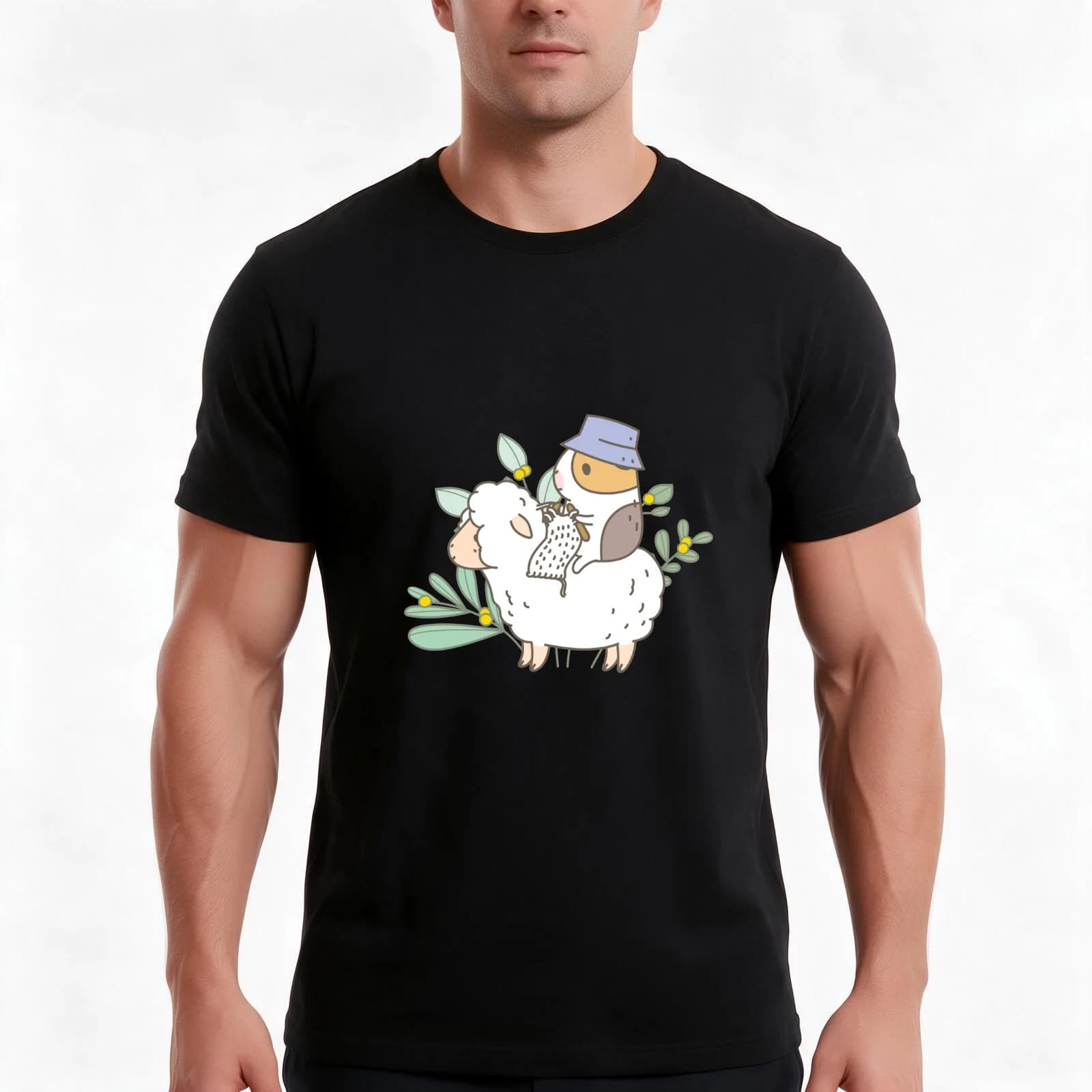 Bubuthe Guinea Pig, Knitting T-Shirt, Summer Casual Cotton Tee, Oversized Streetwear Tops, Vintage Graphic Print, 100% Cotton