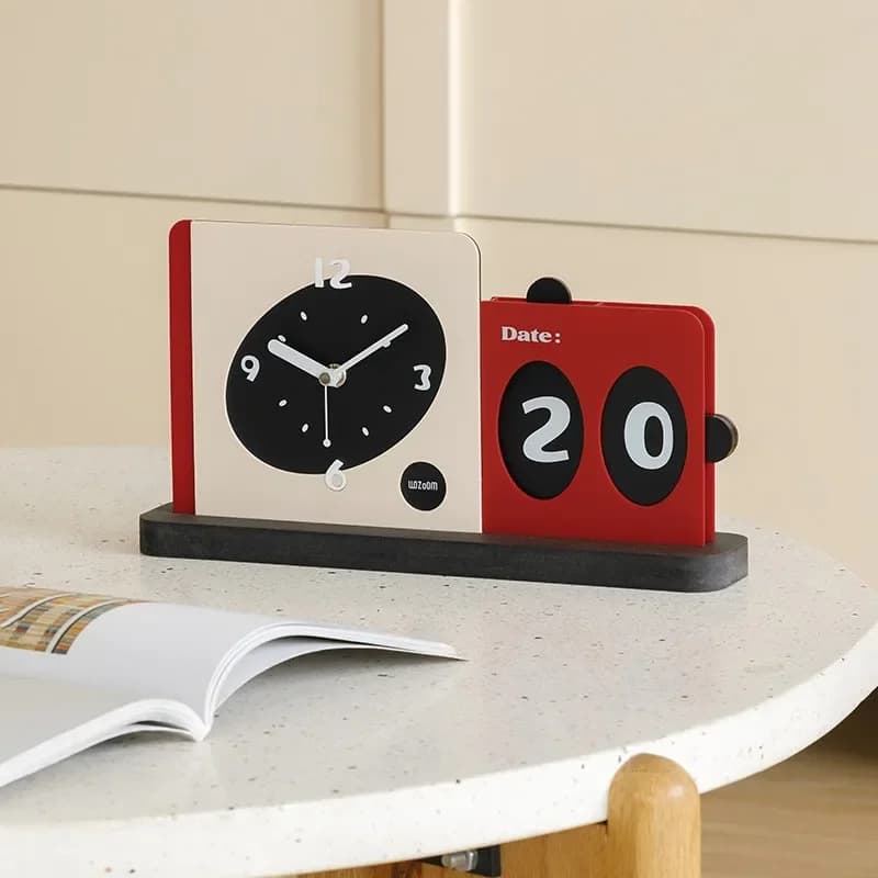 Modern Calendar Desk Clock Personalized Creative Wooden Decorative Home Office Silent Table Clocks for Study Bedroom Living Room