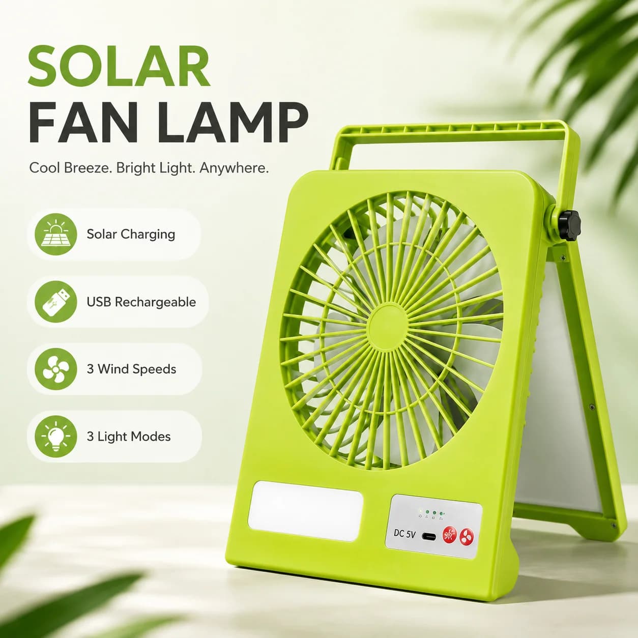 Portable Solar Fan Lamp USB Rechargeable Foldable LED Camping Light Quiet Desk Fan Outdoor Tool Instrument Accessory for Camping