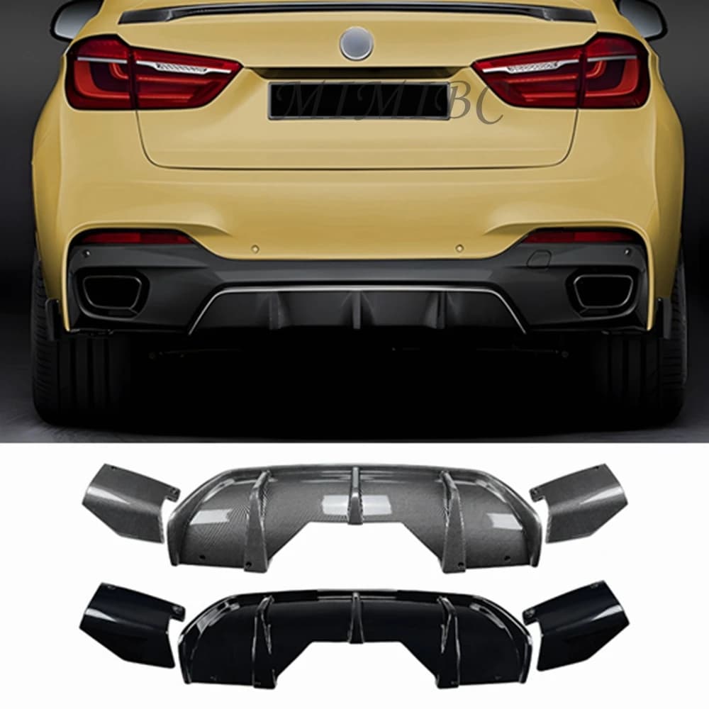 For BMW X6 F16 2015 2016 2017 2018 Rear Bumper Diffuser Lip+Side Spoiler Cover Trim Glossy Black Boot Splitter Guard Plate Board