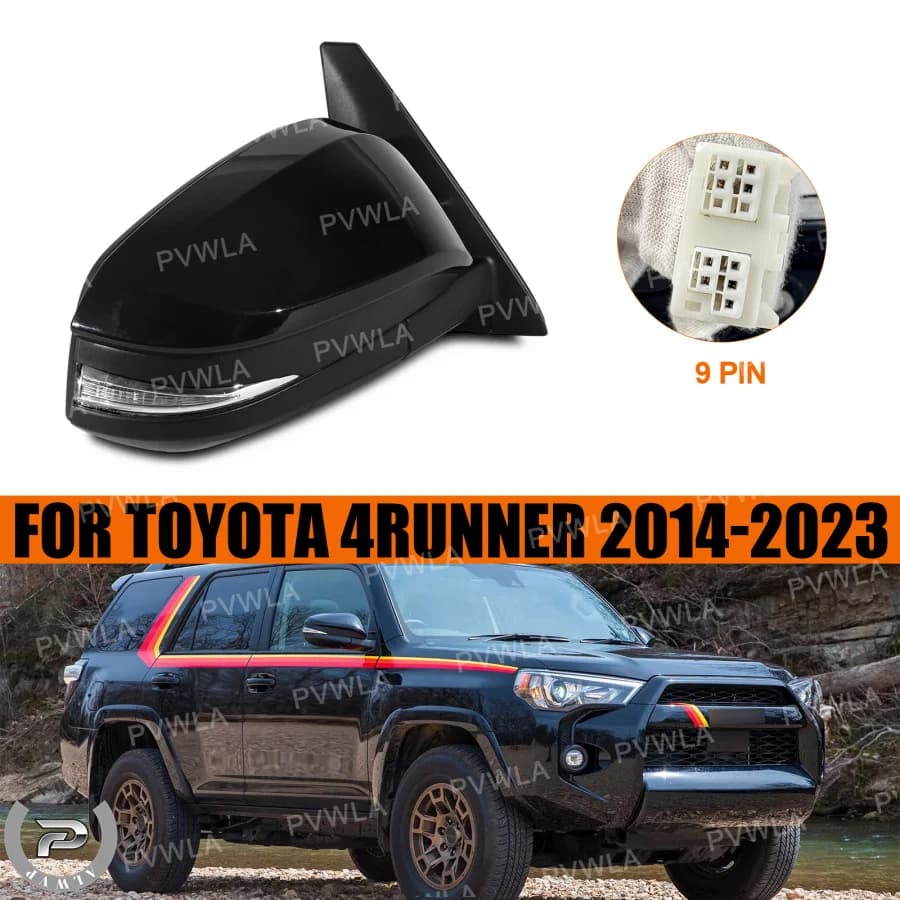 Right Side Mirror For Toyota 4Runner 2014 2015 2016 2017 2018 2019 2020 2021 2022 2023 9 Pin Black Painted Power Fold Assembly