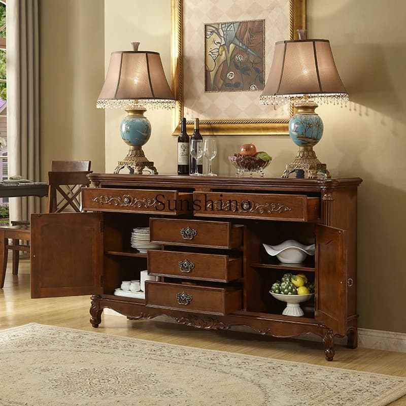 American living room solid wood dining side cabinet integrated wall storage, entrance, foyer, storage