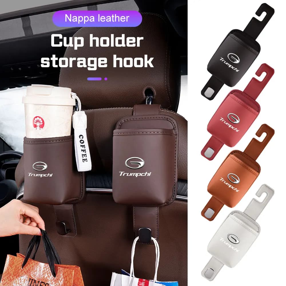 Leather Car Backrest Hanger Storage Bin with Hook For Trumpchi GAC GS3 GS4 GS5 Coupe GA4 GS8 Cup Holder Storage Box Drink Rack