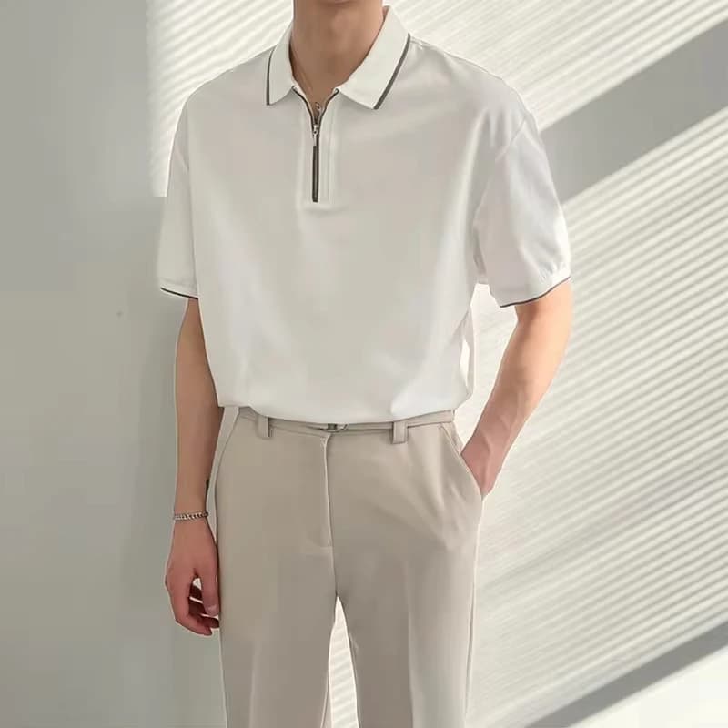 Summer Men's Top Korean Version of Loose Color Contrast Lapel Short-sleeved T-shirt Men's Casual POLO Shirt Half-sleeved T-shirt