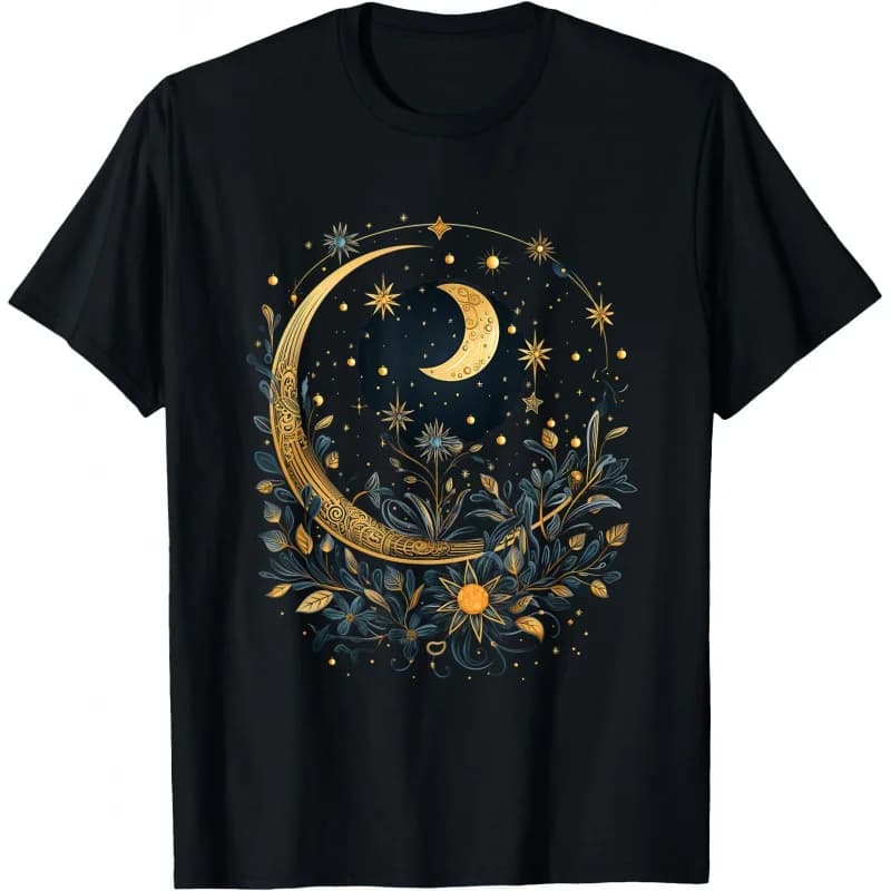 Mystic Sun and Moon Mystical Flowers Aesthetic Gift T-Shirt 100% cottonprinted Graphic clothes All size tops S-6XL