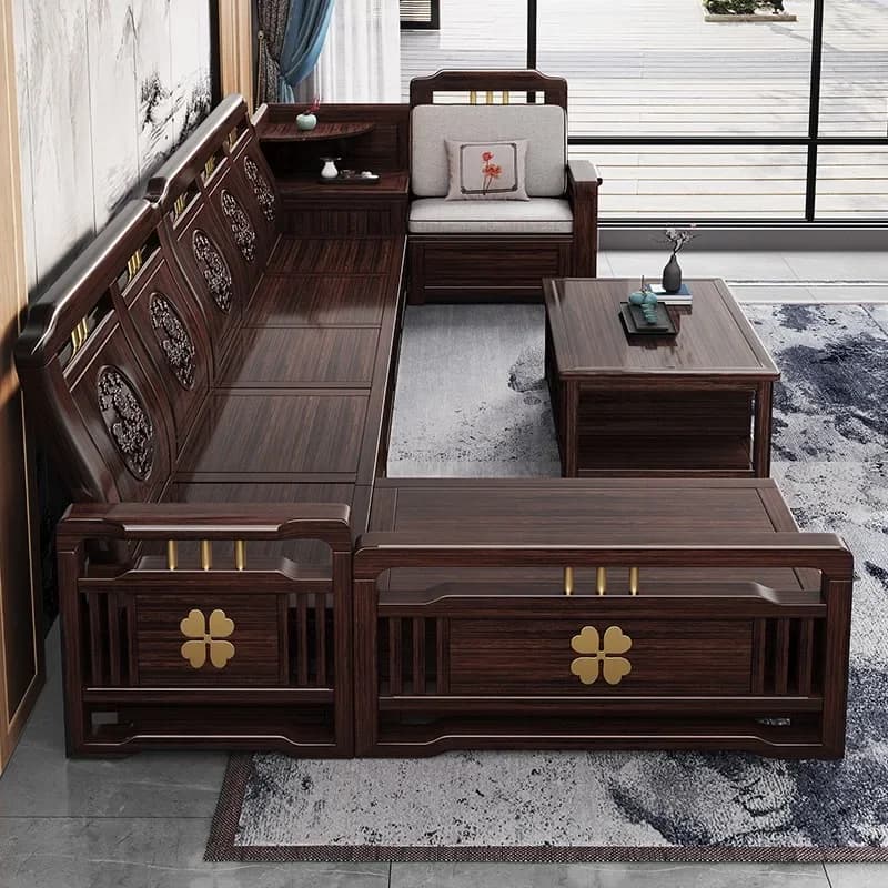HYS New Chinese Style Solid Wood Sofa Purple Sandalwood Combination Small Apartment Modern Simple Living Room Wooden