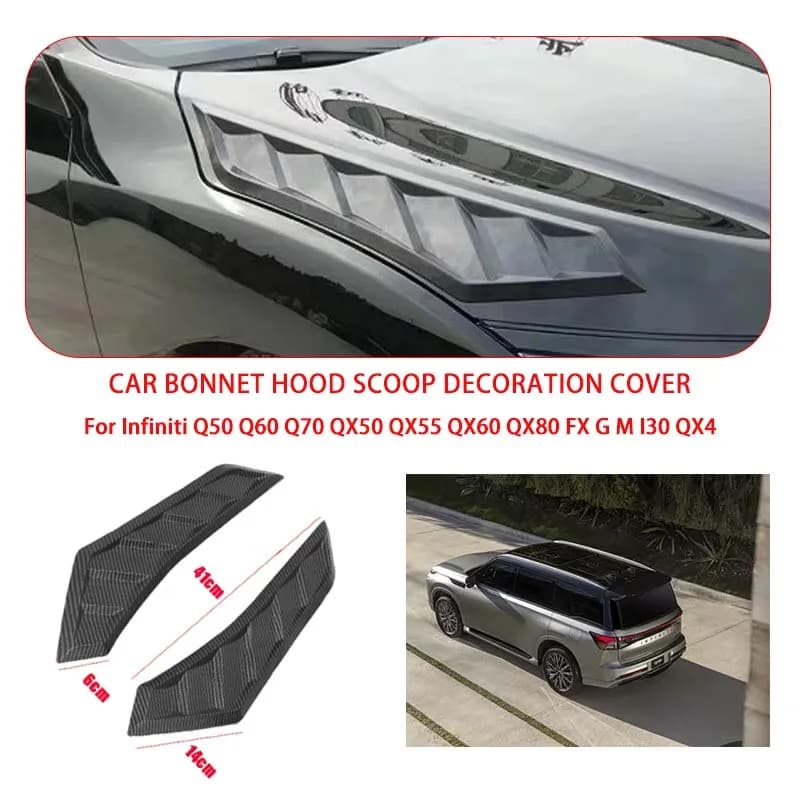 2 Pcs Gloss Black For Infiniti Hood Vents Bonnet Cover Rubber Front Bonnet Vent car decorations