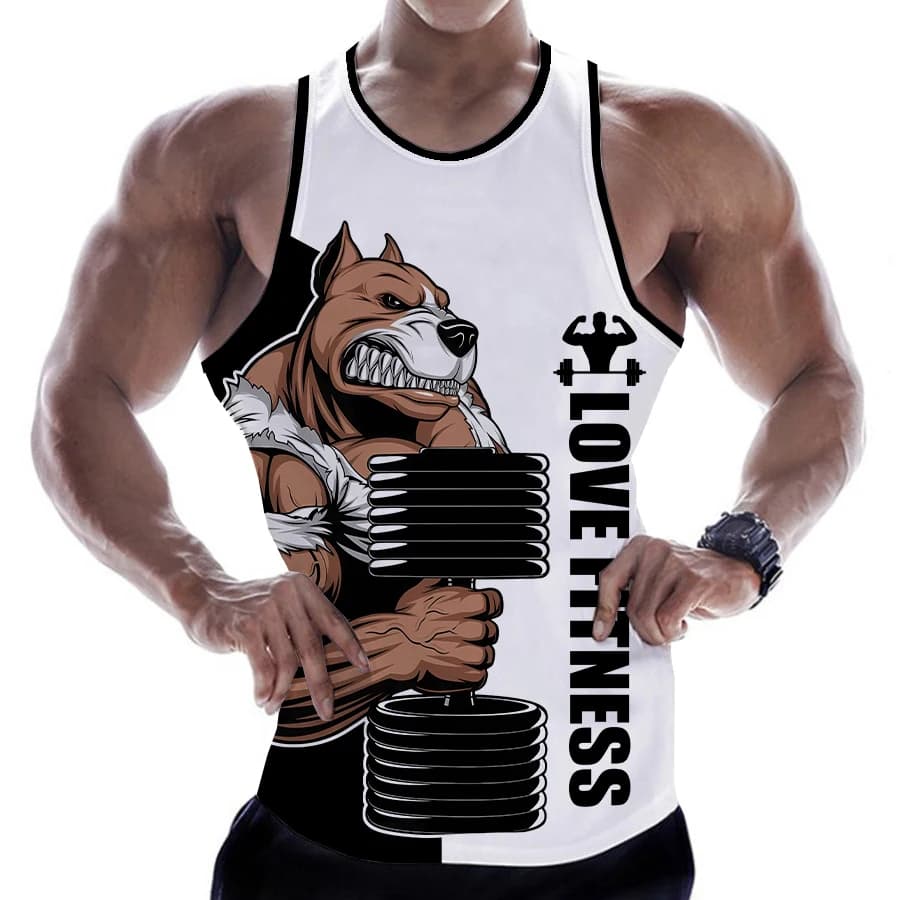 Men's Harajuku Street Fitness T-shirt Rottweiler Love Fitness3DPrinted Tank Top Animal LetterPrintedTopT-shirt SleevelessTankTop