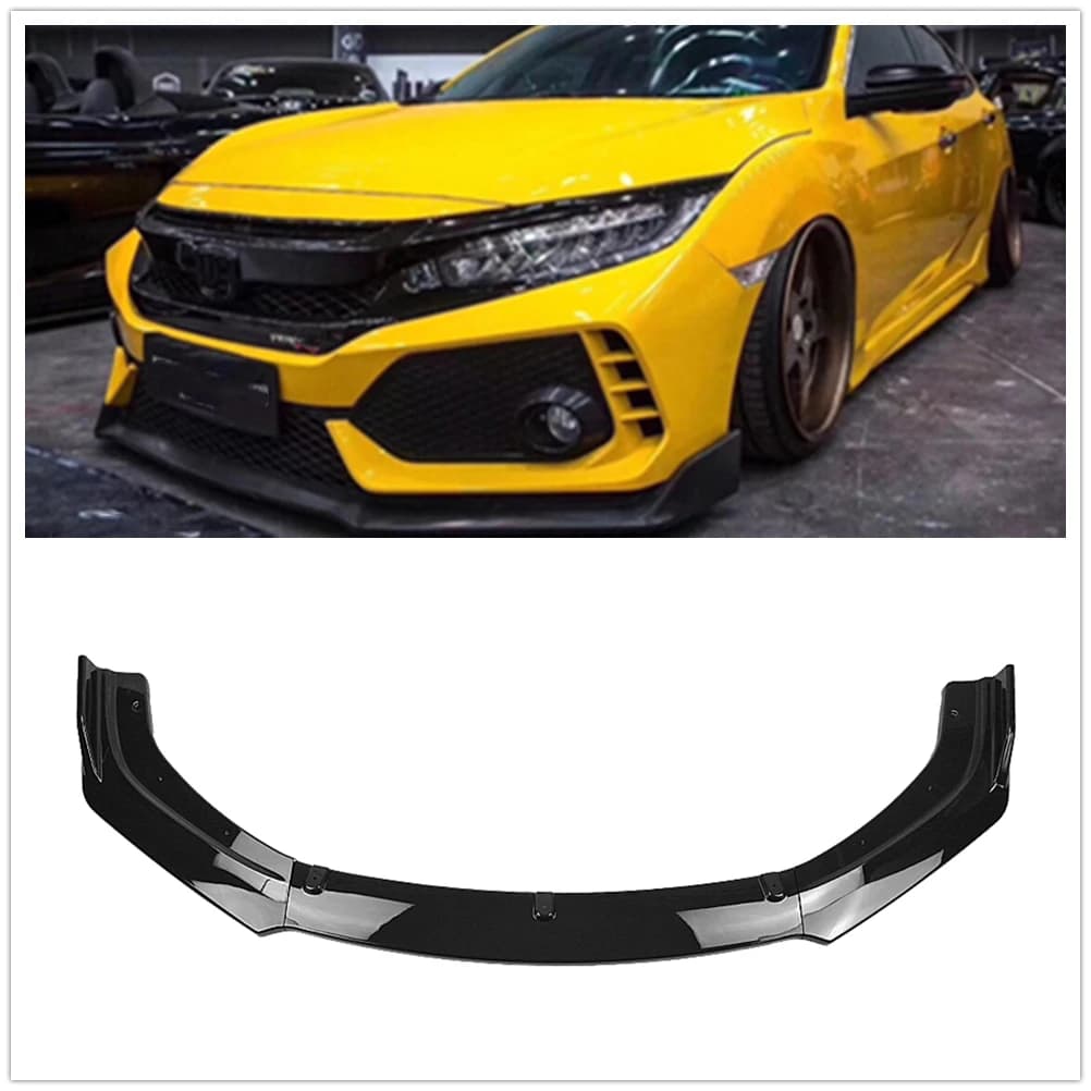 For Honda Civic X FC FK 10th Gen 2016-2020 4 Door Sedan Gloss Black / Carbon Fiber Look Front Spoiler Bumper Lip Lower Splitter