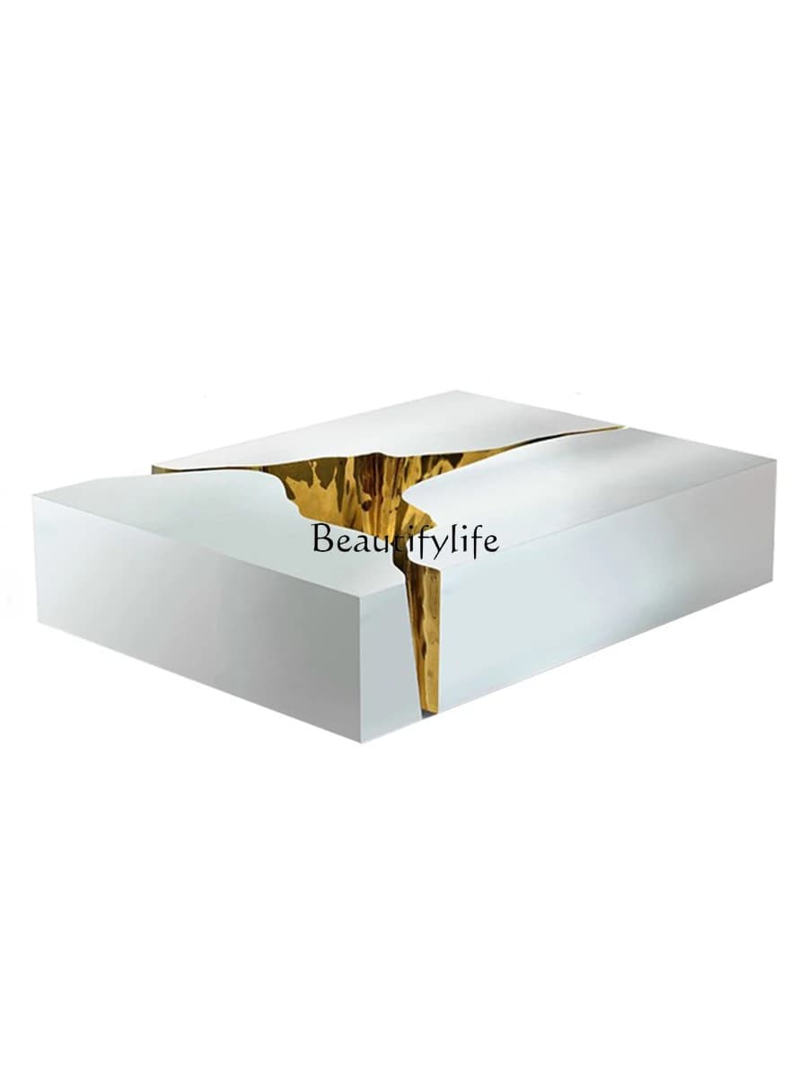 Italian light luxury stainless steel modern spliced metal lacquered square coffee table