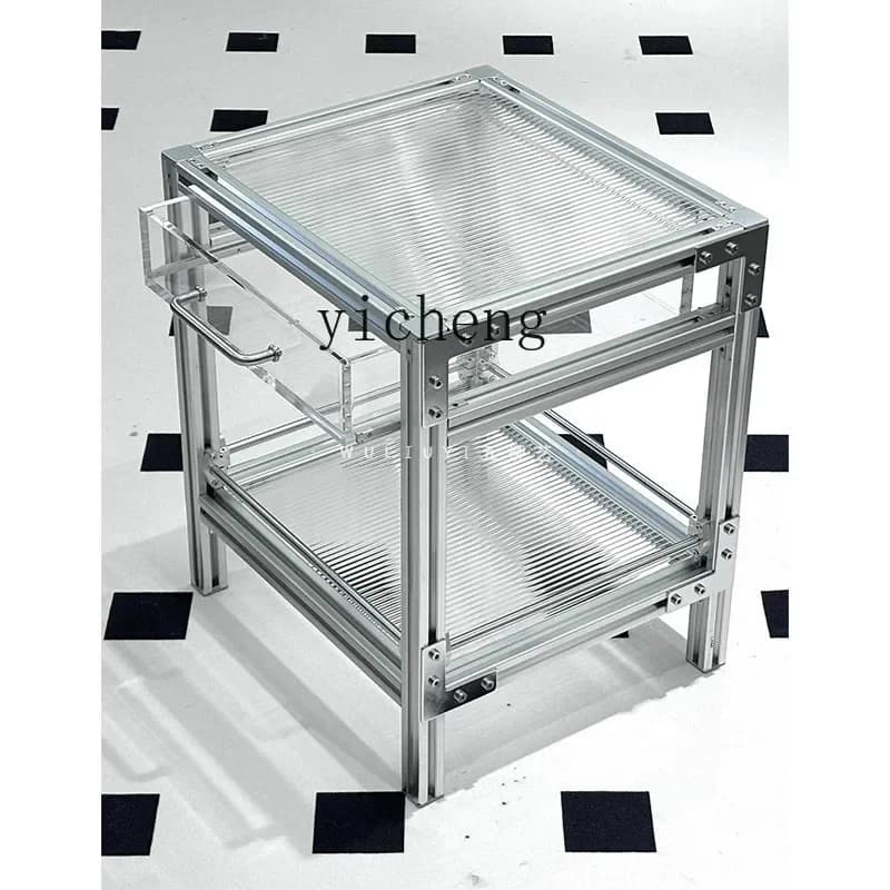 W5.14 Bedroom Nightstand Home Acrylic Transparent Glass Cabinet Aluminum Profile Storage