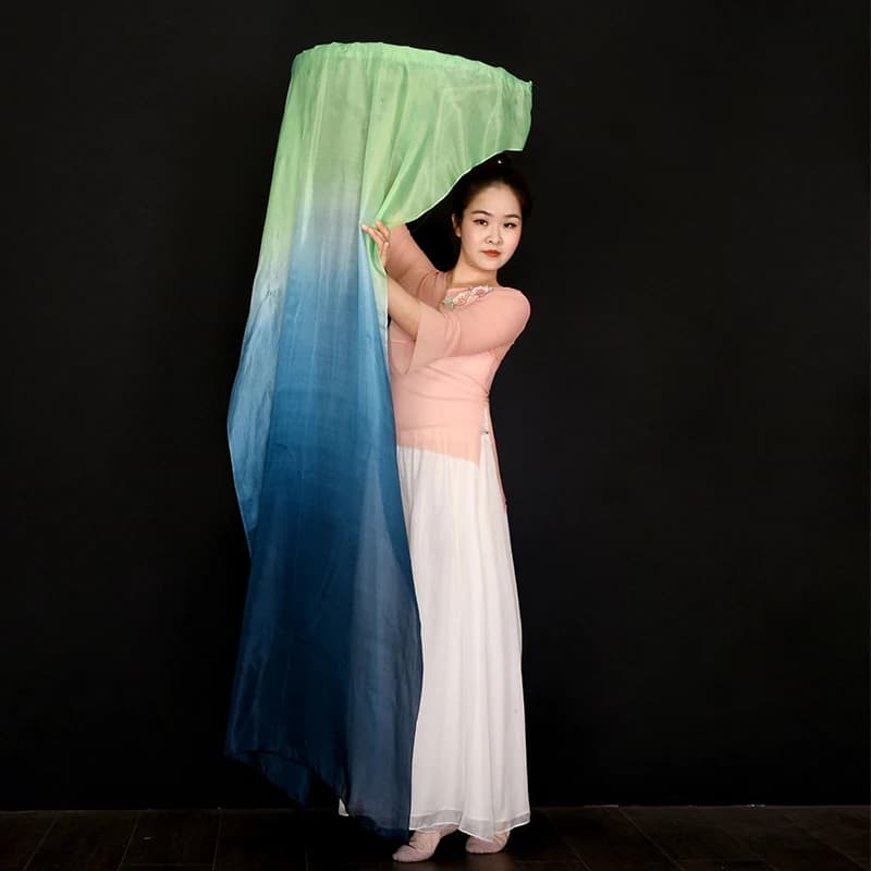 Extra Long 180Cm Silk Belly Dance Fan Gradient Color Handmade Dye Flowy Fan for Women Stage Costume Accessory