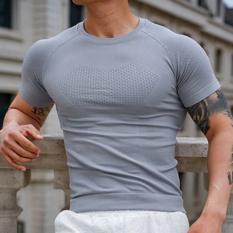 Men's Sports Short-sleeved Running T-shirt, High Elastic, Breathable, Perspiration-wicking, Quick-drying Compression Clothes
