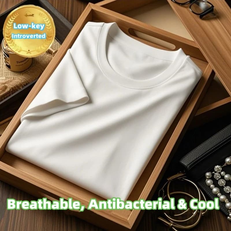 Man's Cool & Antibacterial T-shirts Liquid Ammonia Silk Cotton Short Sleeve Summer Loose T Tops Light Luxurious Quality Clothes