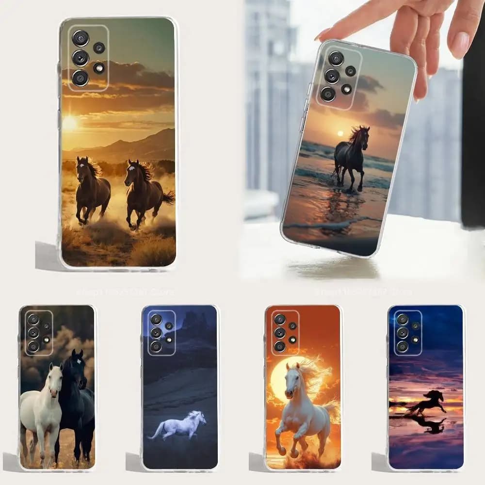 Galloping Art Animal Horse For Samsung A30,71,51,S9,10,20,Ultra,S22,23,21,PIus,FE,Lite,Transparent, Silicone Case