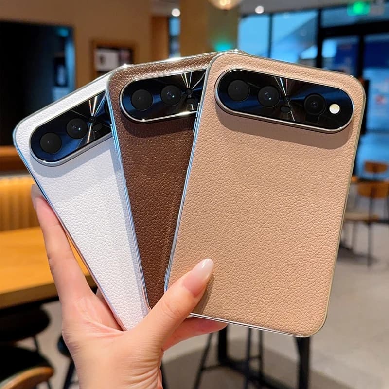For HuaWei Pura X View Phone Case Protective Plating Frame Cloud Shockproof Solid Color Lychee Grain Back Cover