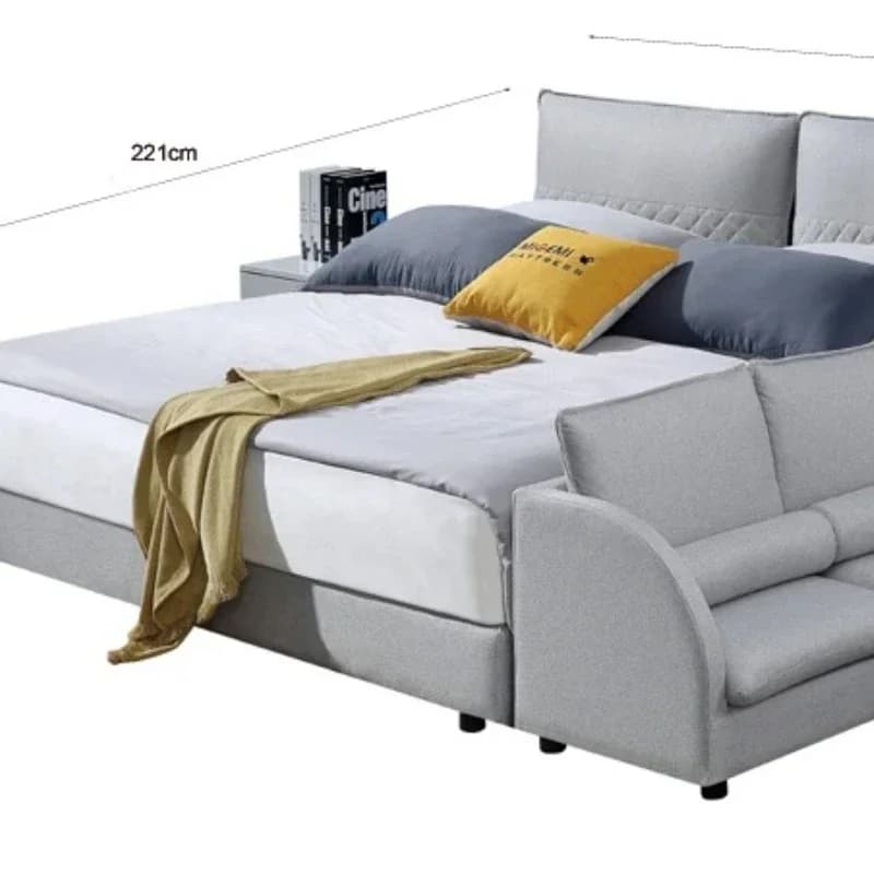 Luxury Multifunctional Storage Modern Bedroom Furniture King Bed with Two Seat Sofa Soft Grey Fabric Bed