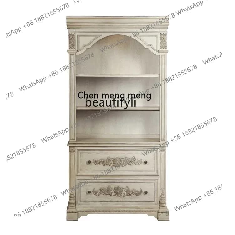 D178  American country solid wood bookcase French retro old solid wood carving flower oak locker