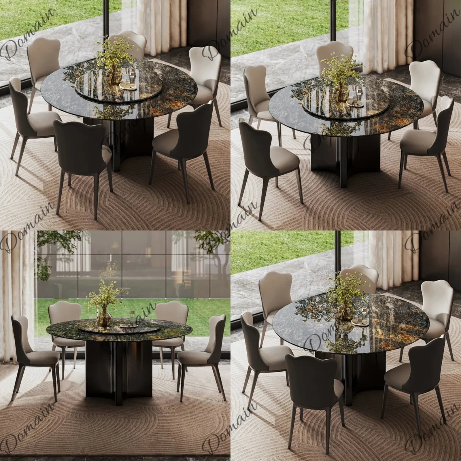 Round Natural Marble Dining Table for Luxury Living Room Villa Gold Base Stone Round Table