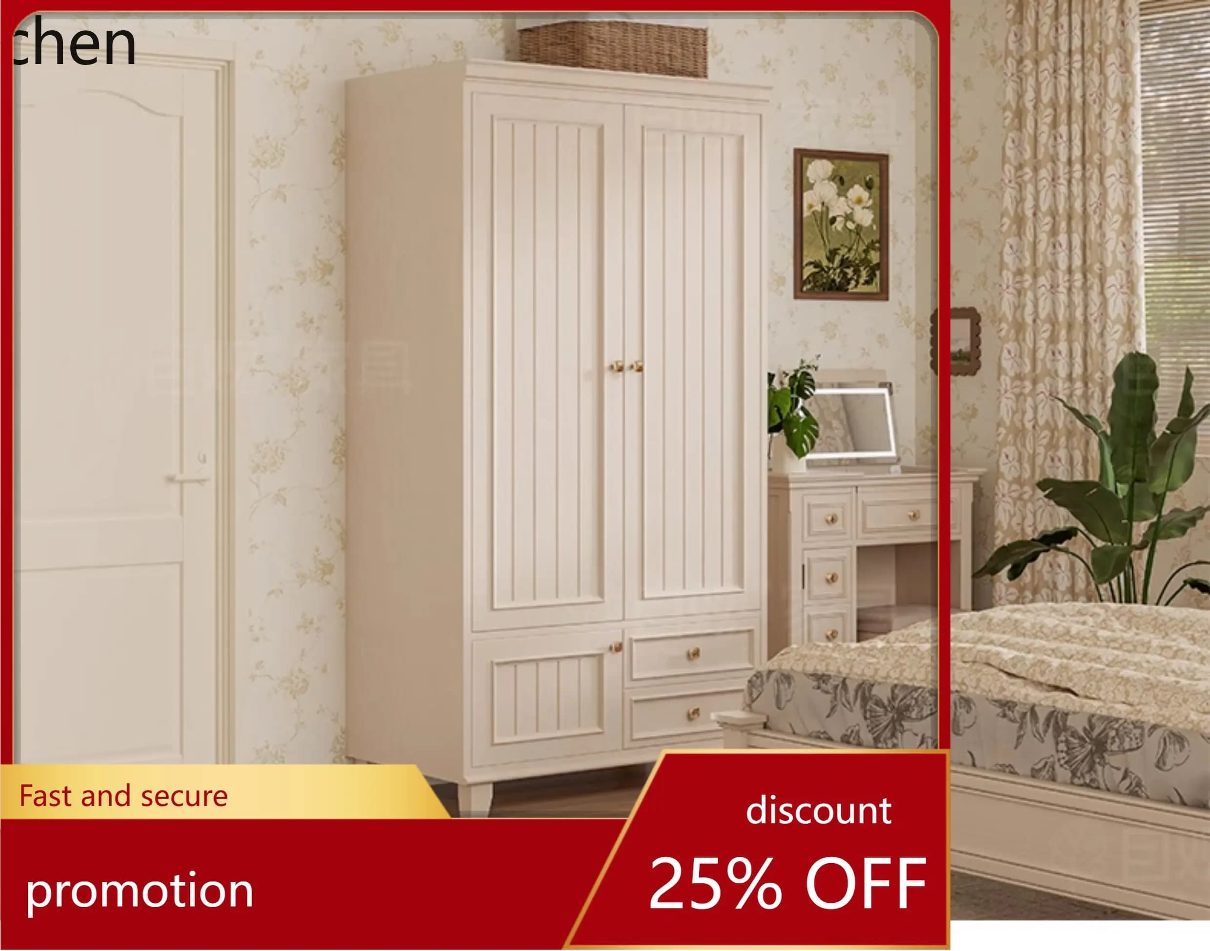 HT Finished Wardrobe Home Bedroom Hanging Wardrobe Solid Wood Furniture Storage Wardrobe Cabinet