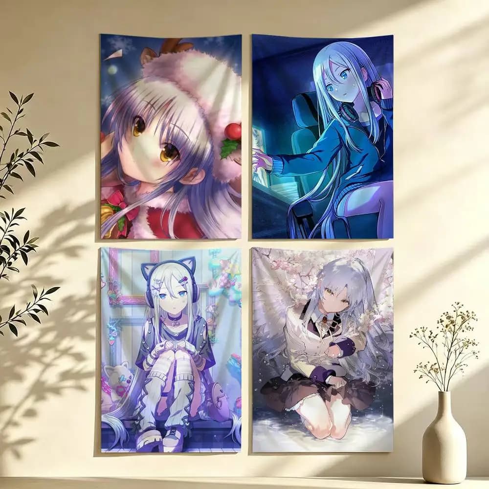 Angel Beats! Anime Girl Cute Yui Kanade Flag Digital Printing Banner for Garage Wall Out Door Decoration