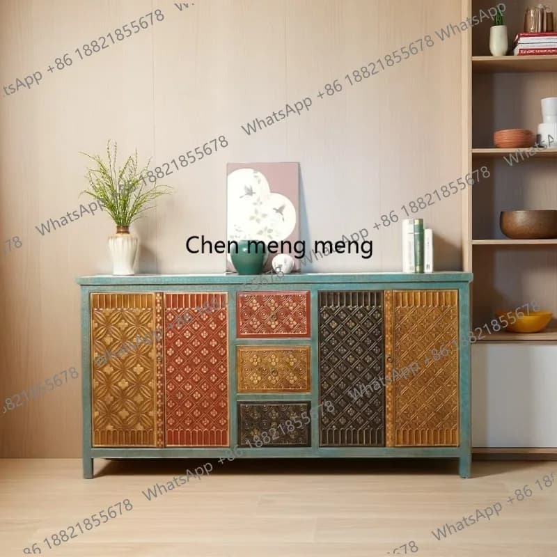 Dining side storage cabinet vintage distressed storage spliced decorative cabinet furniture