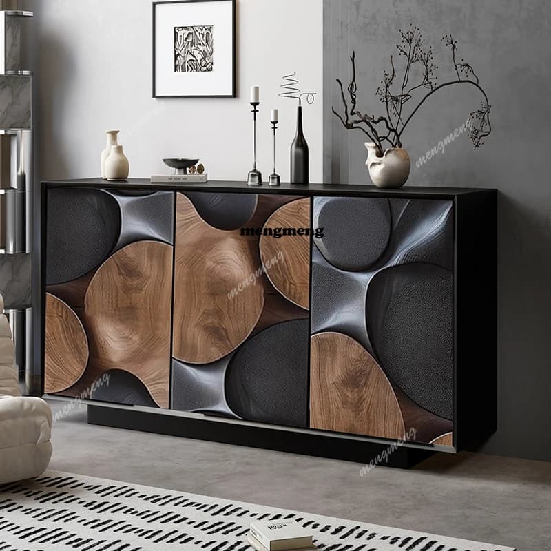 Light luxury entrance cabinet Modern simple solid wood geometric texture floor-to-ceiling living room locker