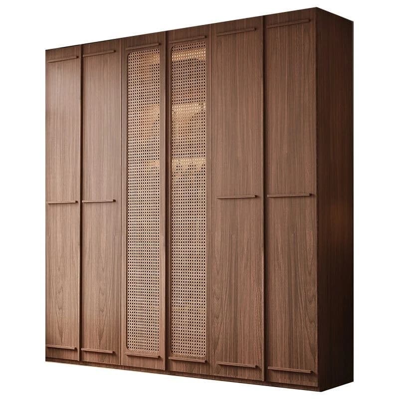 Medieval style solid wood wardrobe skeleton line rattan door large wardrobe home bedroom modern simplicity