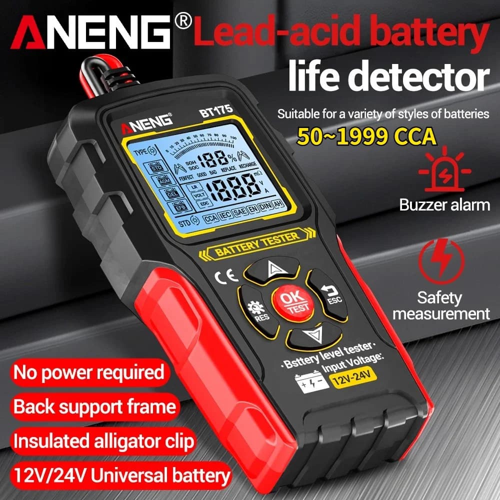 24V Car Battery Tester Digital Analyzer Automotive Battery Tester 50~1999 CCA Alternator With Insulated Alligator Clip Tools 175