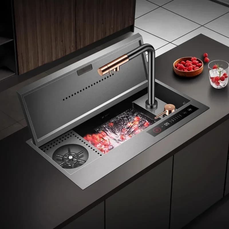 Water bar intelligent purification sink with cup washer, hidden island, invisible small single slot