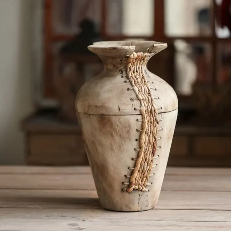 Wabi‑Sabi Style Mixed‑Material Woven Vase Retro Creative Tabletop Ornament Room Entrance Restaurant Homestay Showroom Decor