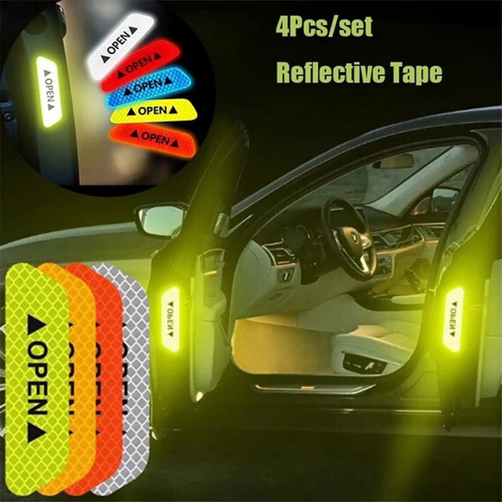 Car Door Reflective Sticker Safety Opening Warning Reflector Tape Decal Auto Exterior Interior Sticker Blue Fluorescent Yellow