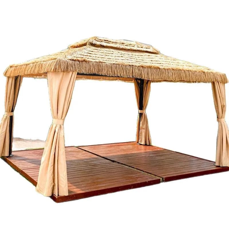 Thatched pavilion aluminum alloy four-corner chalet outdoor bed and breakfast outdoor awning garden pavilion courtyard villa