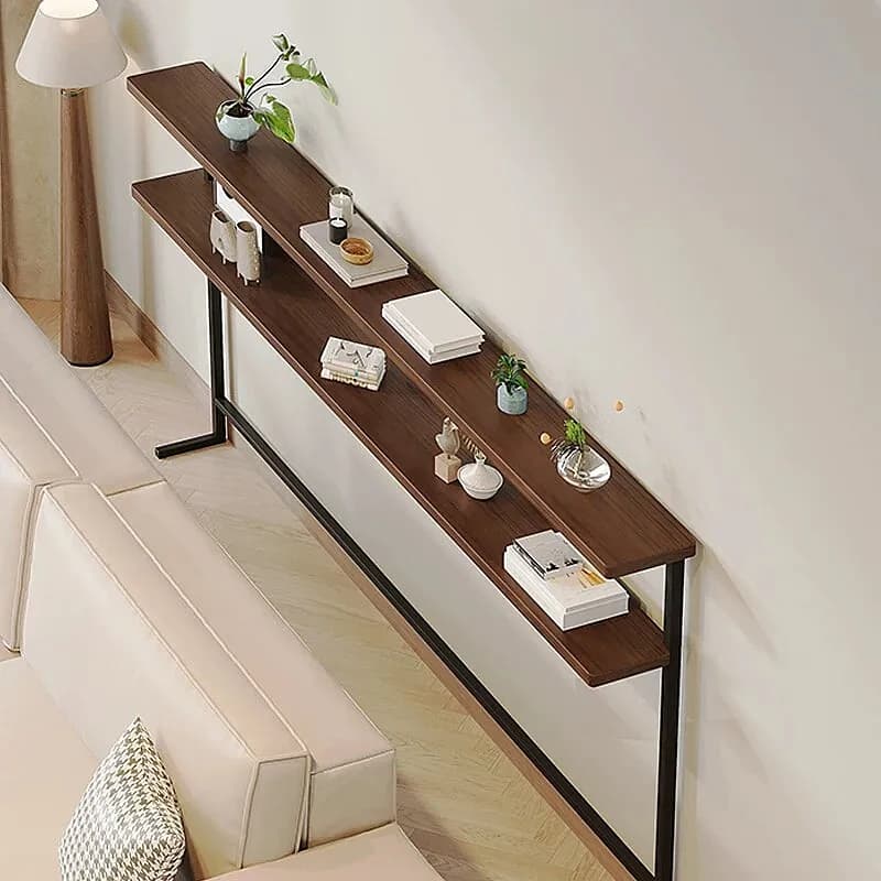 Multifunctional Solid Wood Narrow Console Table Behind Sofa Slim Shelf Radiator Gap Storage Tables Iron Bedside Bookcase Stand