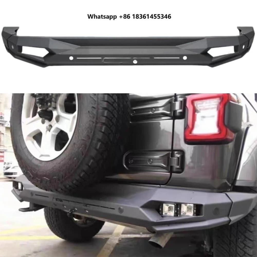 For  Wrangler JL 2018+ JL1352 Black Steel Rear Bumper Include 4 Lamps With/no Parking Sensor Hole