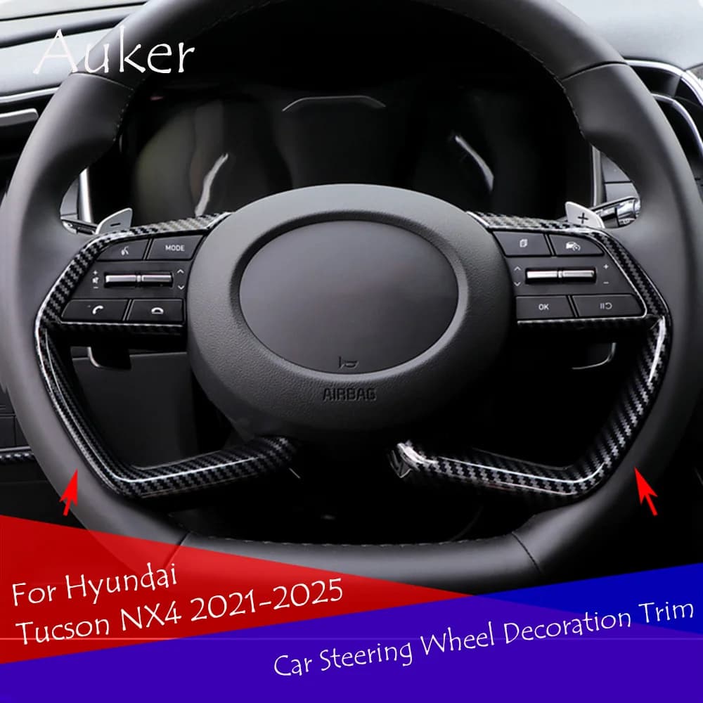 Car Steering Wheel Decoration Trim Stickers Styling carbon fiber For Hyundai Tucson NX4 2021-2023 Accessories