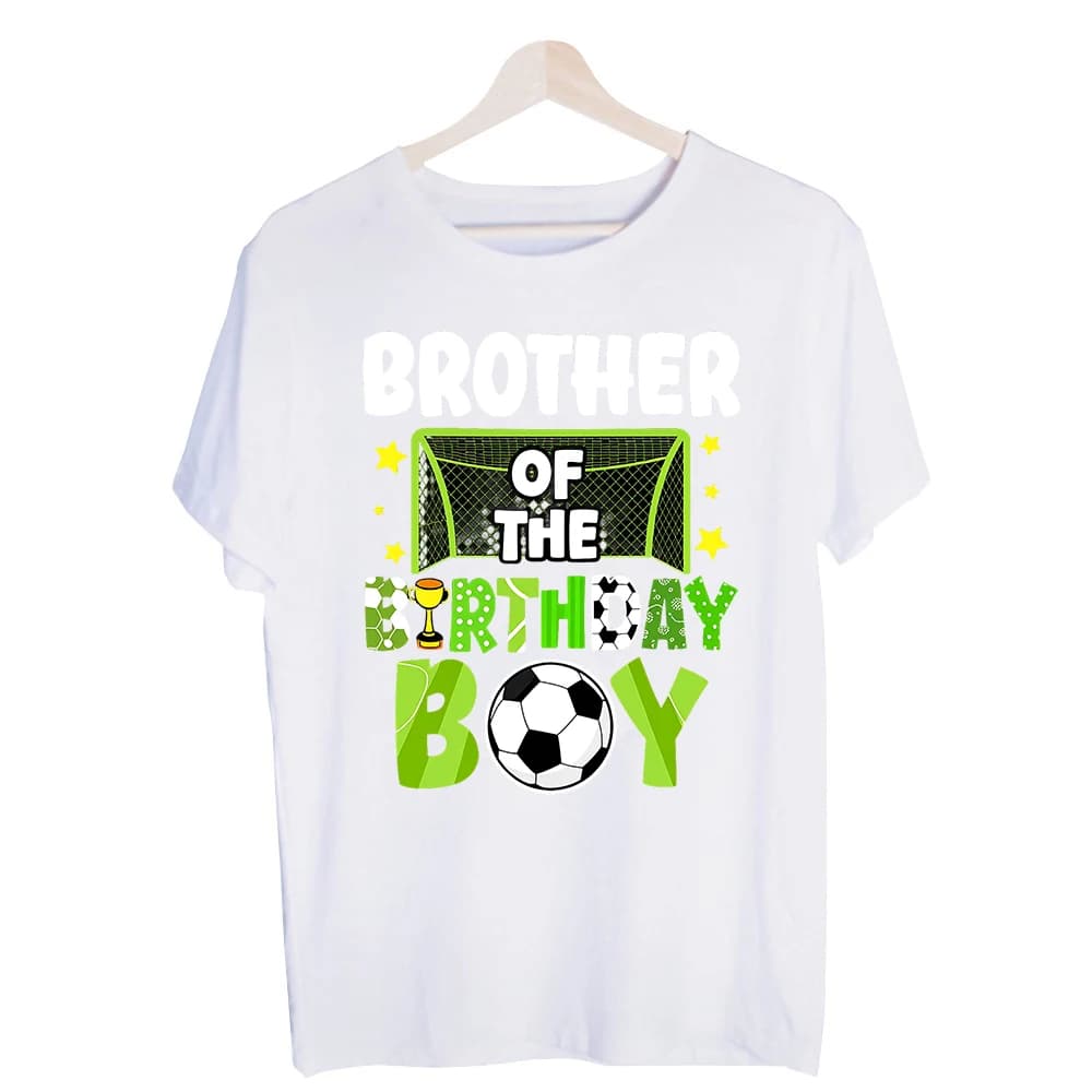Brother of the Birthday Boy Soccer Graphic Tee, Short Sleeve Crew Neck T-Shirt for Kids' Birthday Party Outfits