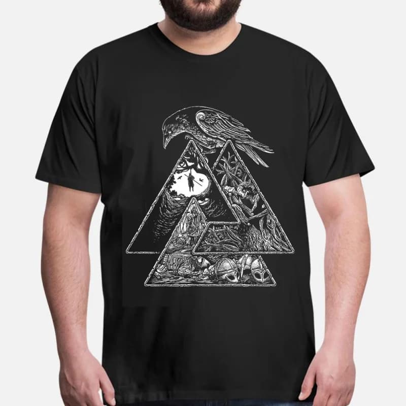 0415 Overview of the Nine Worlds Gift T-Shirt Viking Runes Norse Myths Graphic clothes 100% cotton printed Tee  All size tops