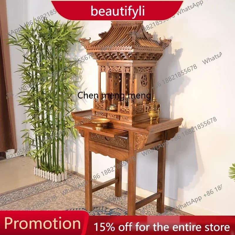 Q181  Solid wood shrine with door offering table Buddha statue offering table Standing cabinet Buddha cabinet Shentai household