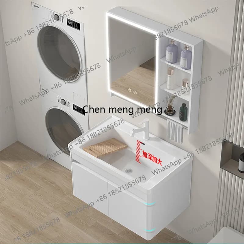 Deepening basin honeycomb aluminum vanity bathroom cabinet with household ceramic integrated basin deepening laundry pool