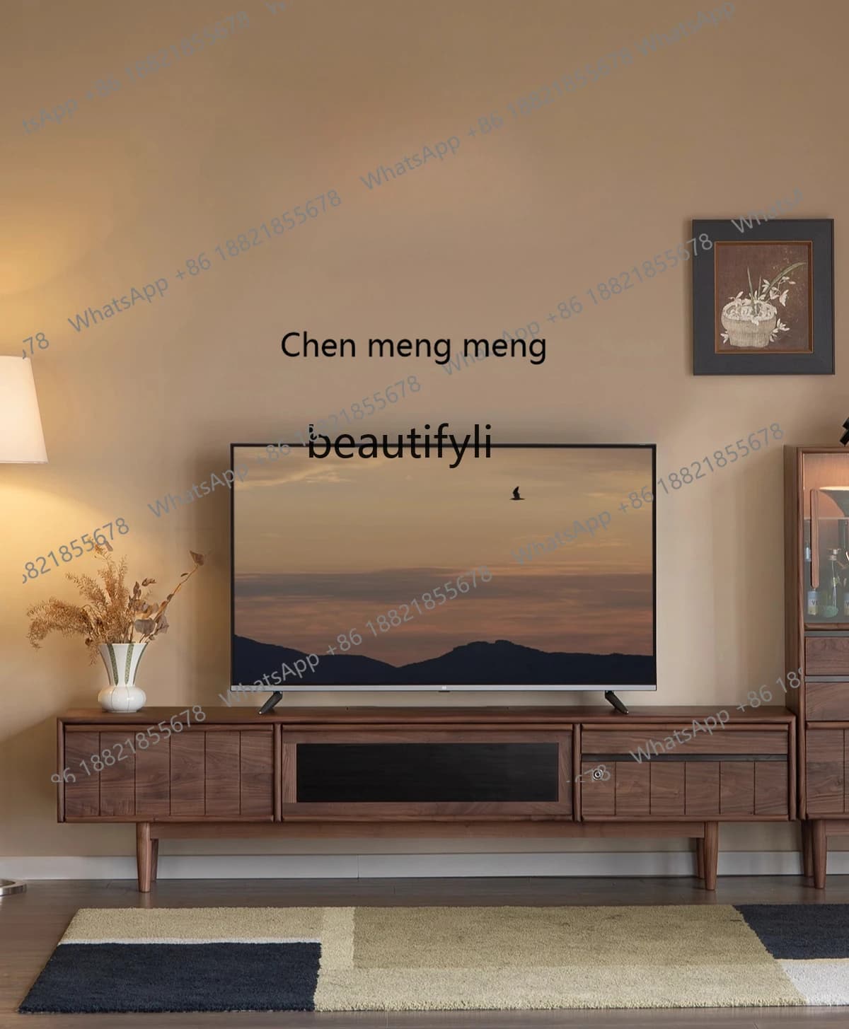 X  TV cabinet, black walnut all-solid wood furniture, log living room coffee table combination, simple small apartment