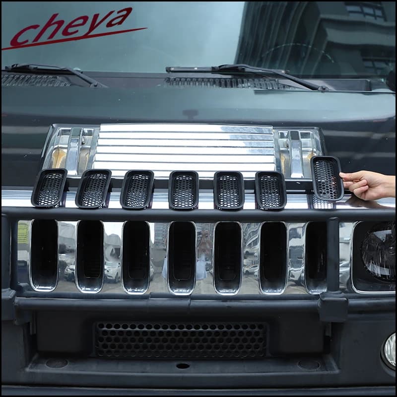 For Hummer H2 2003 2004 2005 2006 2007 2008 2009 ABS Plastic Black Car Front Grill Cover Mesh Grille Insert Kit Accessories