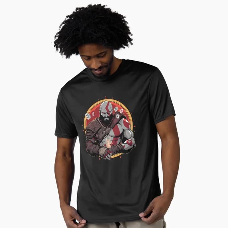 Kratos play poker God of War Spartan Rage Graphic clothes Norse mythology Funny Gift t shirt 100% cotton printed All size tops