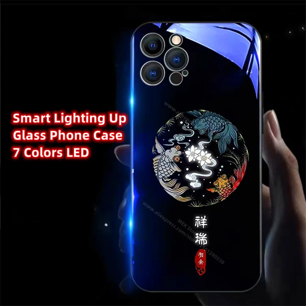 Auspicious Lucky Pattern Sound Control LED Flash Case Glowing Cover For Samsung S25 S24 S23 S22 S21 S20 FE Note 10 20 Plus Ultra