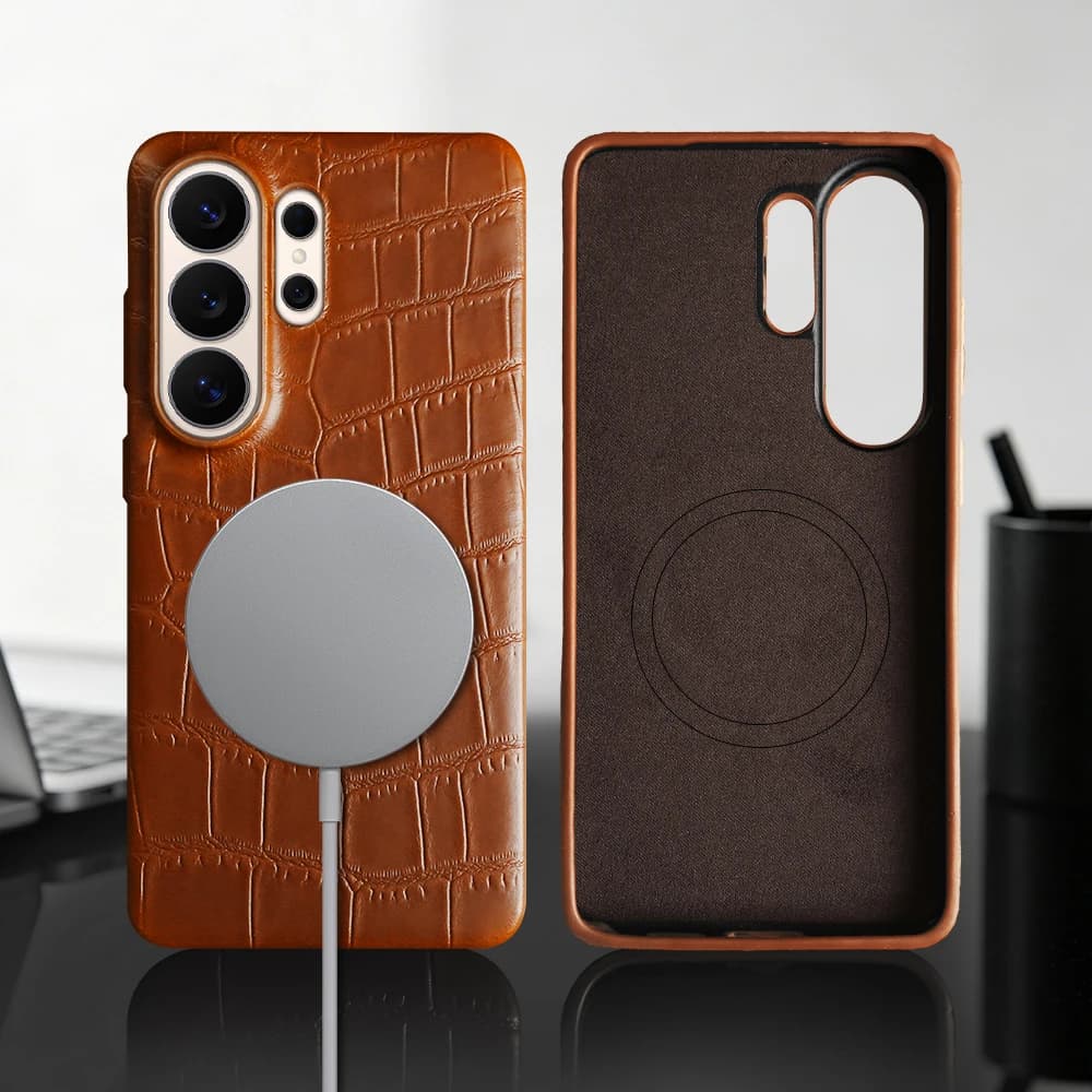 For Magsafe Genuine Real Leather Case For Samsung Galaxy S26 Ultra S21 Plus S25 Edge S24 S23 S22 S20 FE Note20 Phone Cases Cover