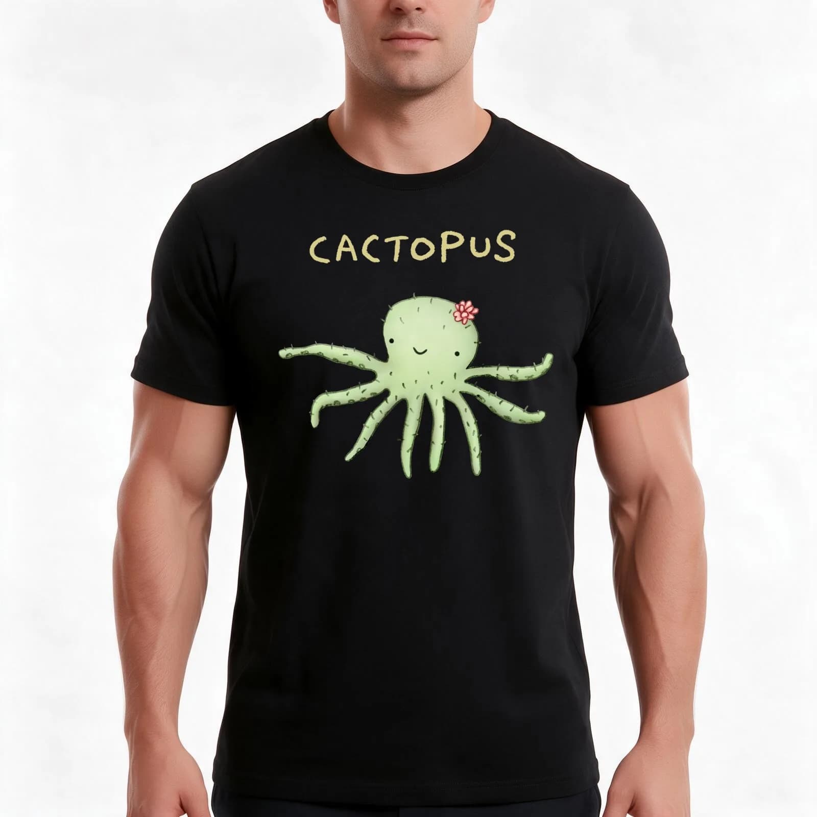 Cactopus T-Shirt, Summer Casual Cotton Tee, Oversized Streetwear Tops, Vintage Graphic Print, Loose Fit Short Sleeve