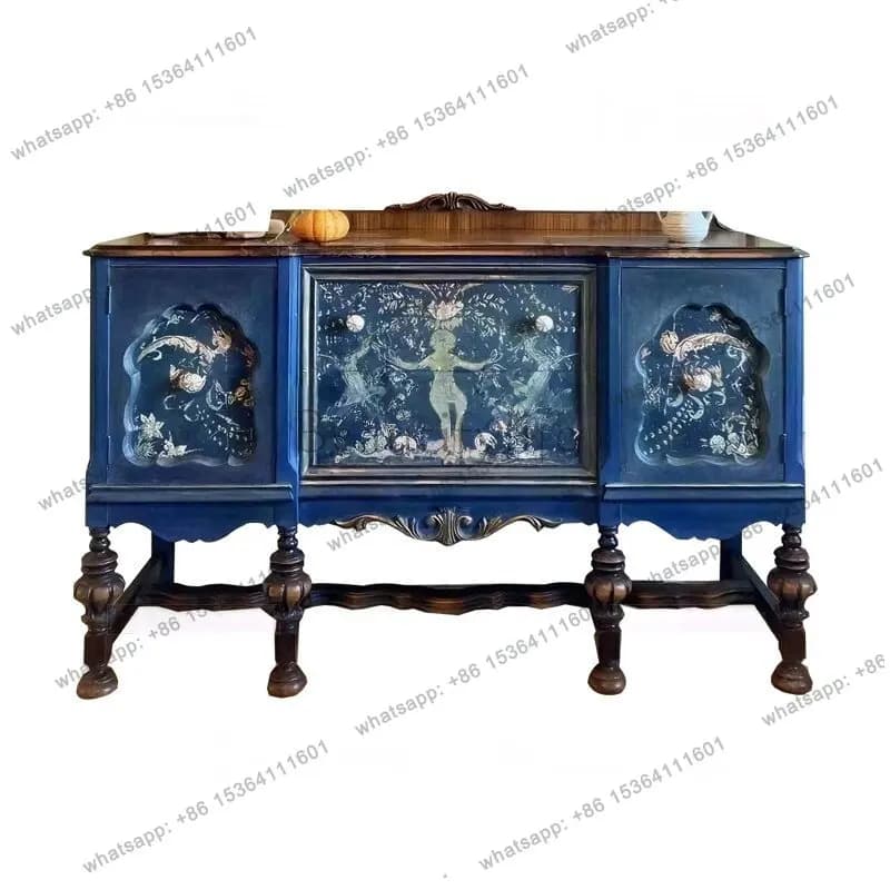 French retro hand-painted cabinet living room Roman column against the wall side cabinet